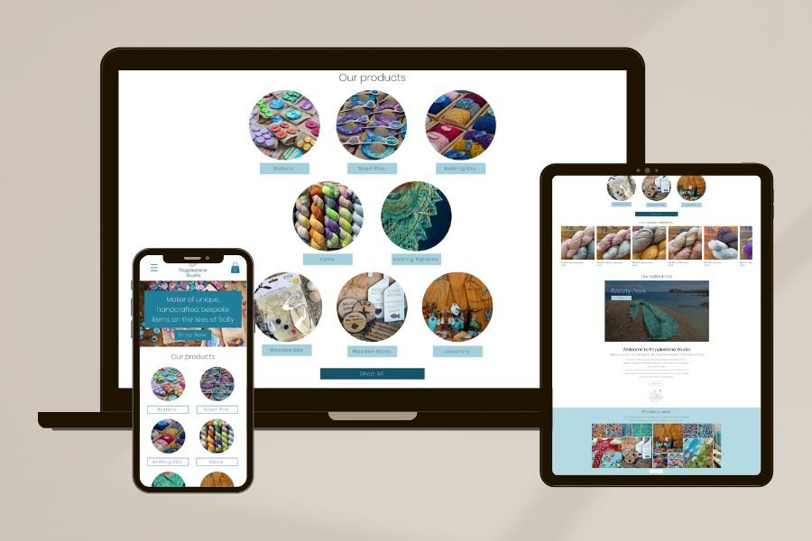 Popplestone Studio e-commerce website on multiple devices by High Reach Studio